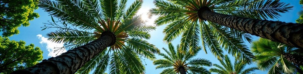Towering araucaria branches stretch towards the sky, serene, foliage