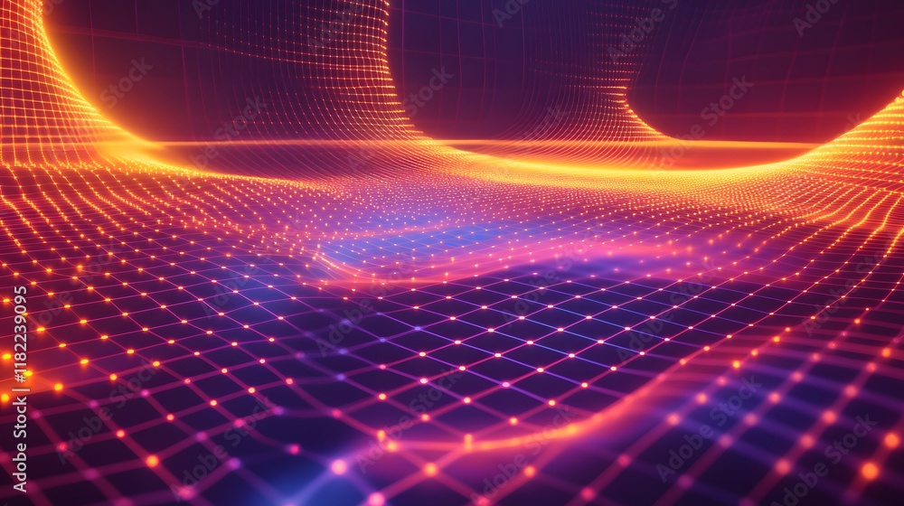 Poster dynamic digital wave patterns virtual environment abstract visuals futuristic perspective technology