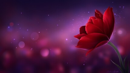 Night Bloom A Single Red Tulip in Purple Haze