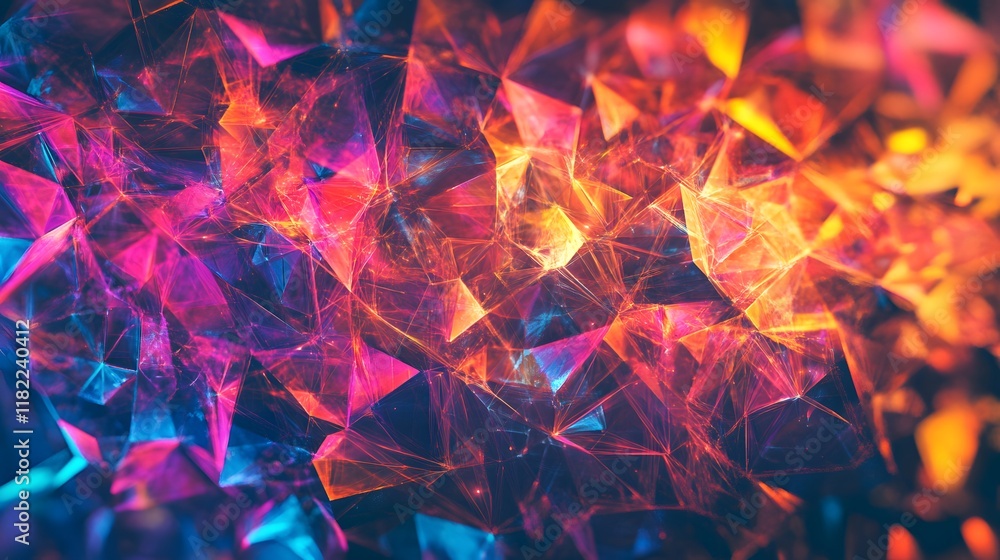 Poster dynamic abstract shapes digital art colorful geometric patterns virtual environment close-up modern 