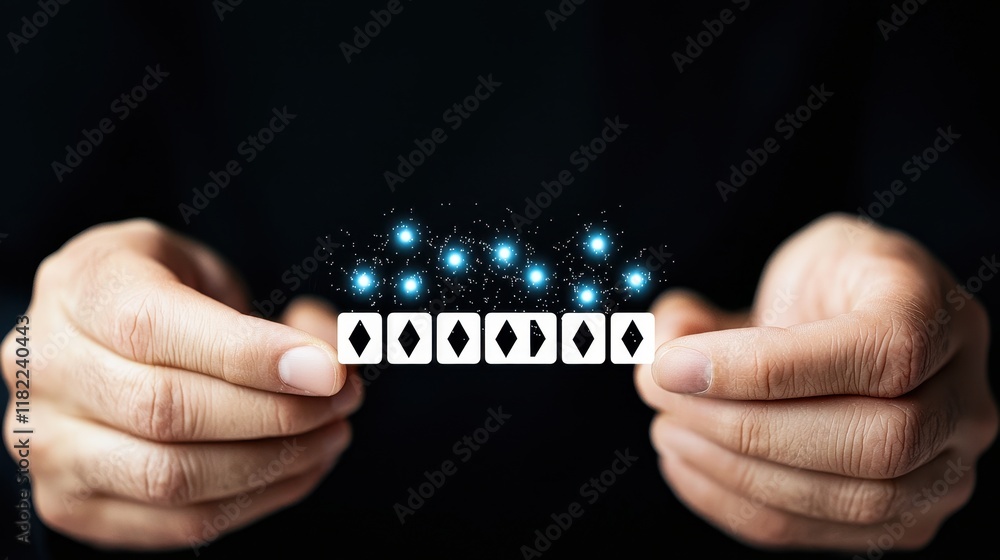 Poster hands holding numbers with sparkling glows effect
