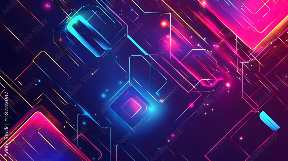 Poster dynamic abstract digital design virtual space graphic artwork colorful environment futuristic viewpo