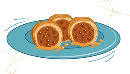 Illustration of eastern sweets. Baklava dessert with honey and nuts. Vector illustration