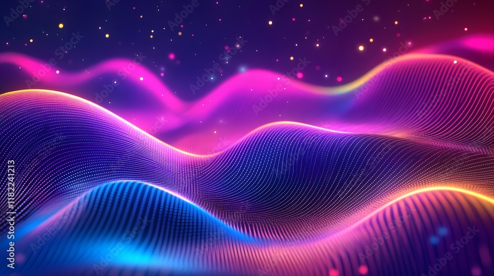 Poster vibrant digital waves create mesmerizing abstract art virtual space graphic design colorful modern a