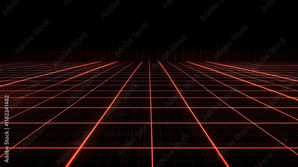 Poster dynamic neon grid animation virtual space motion graphics digital environment futuristic perspective