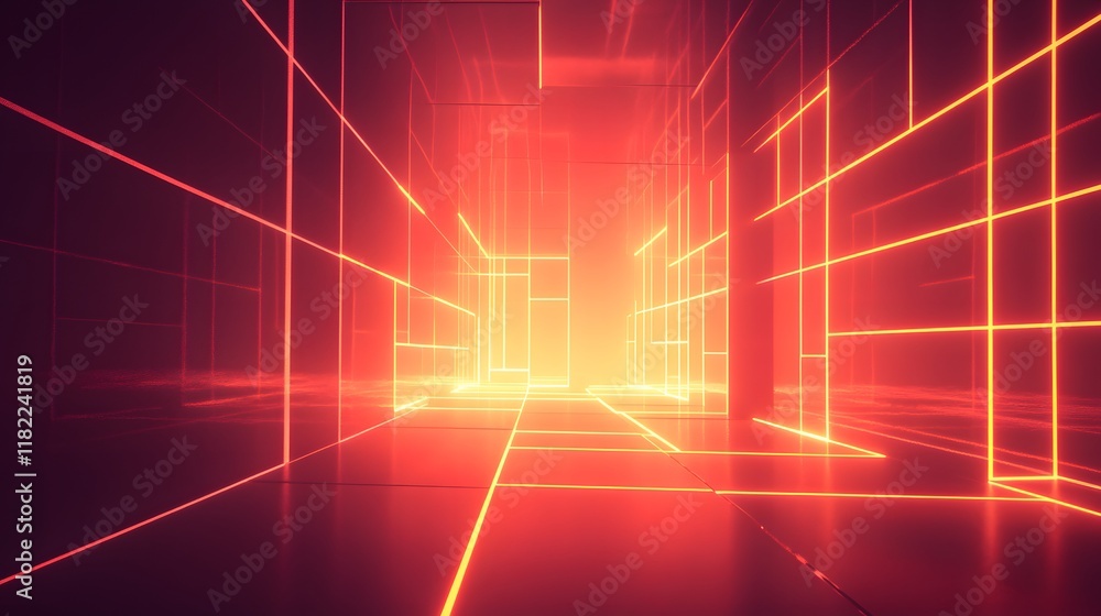 Poster illuminated digital corridor virtual environment 3d rendering abstract space futuristic viewpoint te