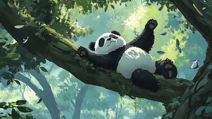 panda sleeping on a tree in the jungle. 3d illustration © ibrahimazy471