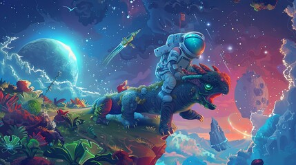 Obraz premium Digital art astronaut & dino