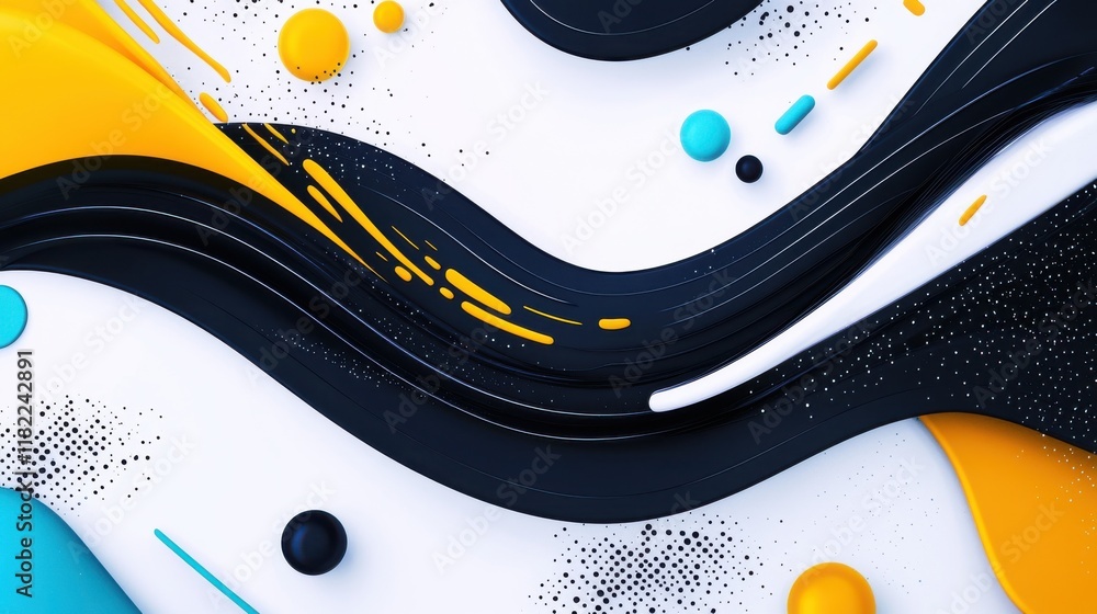 Poster dynamic digital network design featuring black lines and colorful accents minimalist style abstract 