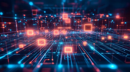 Fototapeta premium Dynamic digital data flow virtual environment abstract visualization high-tech setting futuristic perspective