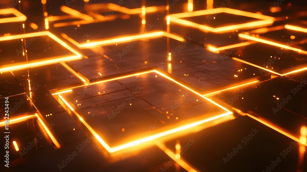 Poster dynamic light patterns digital environment abstract visual design futuristic space high perspective 