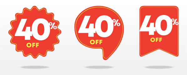 40% off. Business, price, e-commerce, sale tag, banner, social media, poster, ads, shopping, marketing, social network, offer, web, coupons. Set, trade, label, sticker, promo.