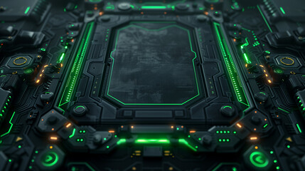 High-tech futuristic interface design with glowing green neon light
