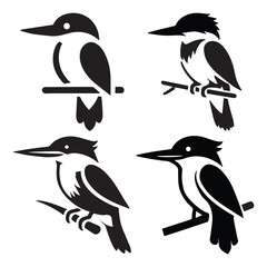 Obraz premium Kingfisher bird silhouettes vector illustration on white background, perfect for clipart