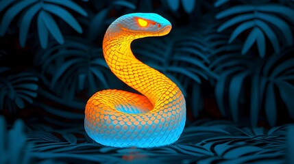 Fototapeta premium Glowing Snake Among Tropical Foliage