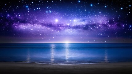 Fototapeta premium Night Sky Starry Milky Way Ocean Beach Scene