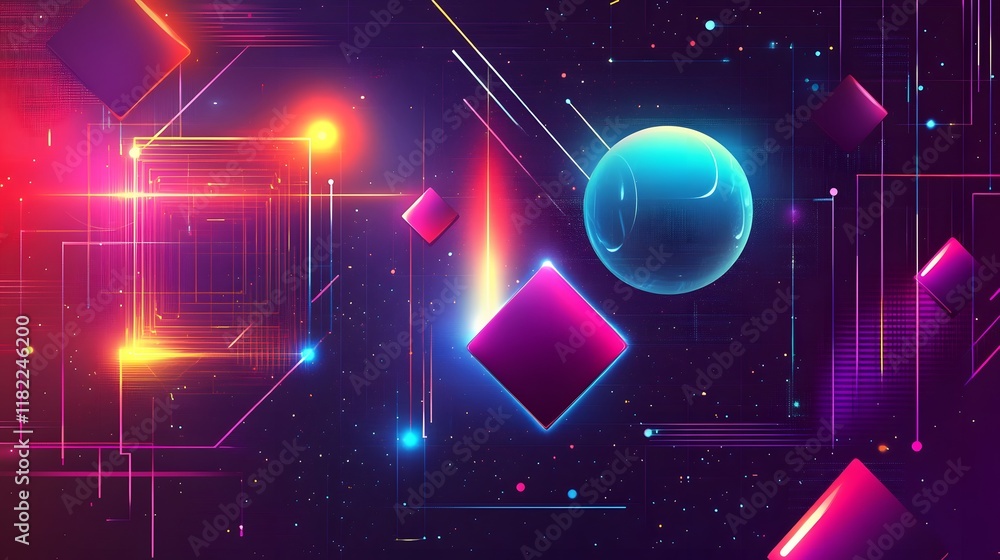 Poster dynamic abstract shapes and colors digital space background design vibrant environment futuristic co