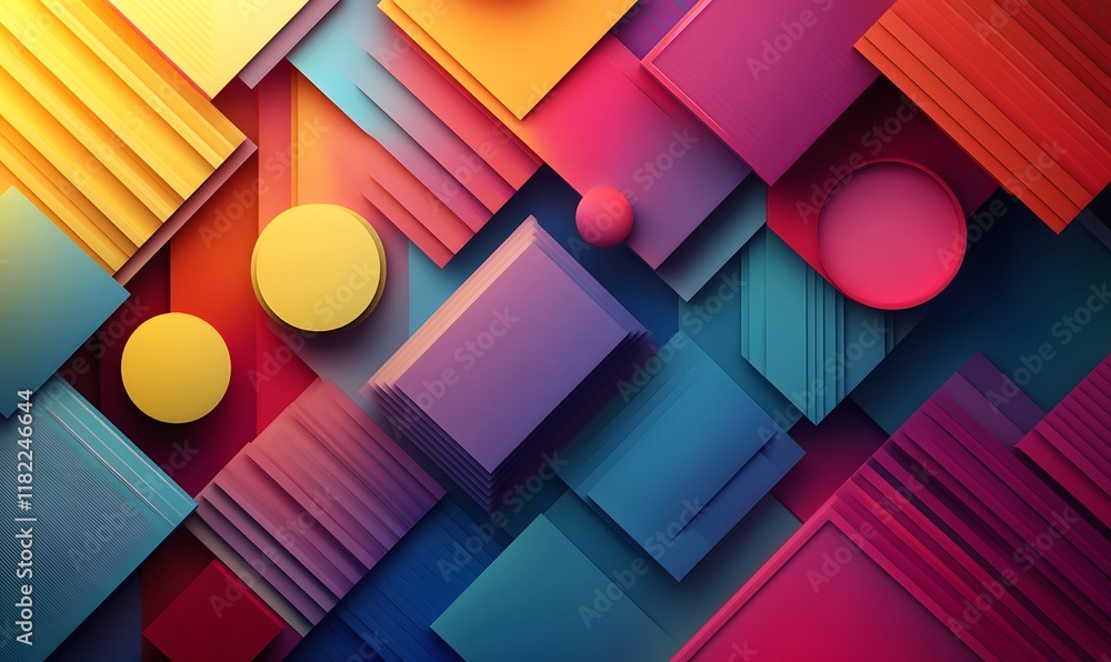 Poster a 3d design with geometric shapes in multiple gradient colors
