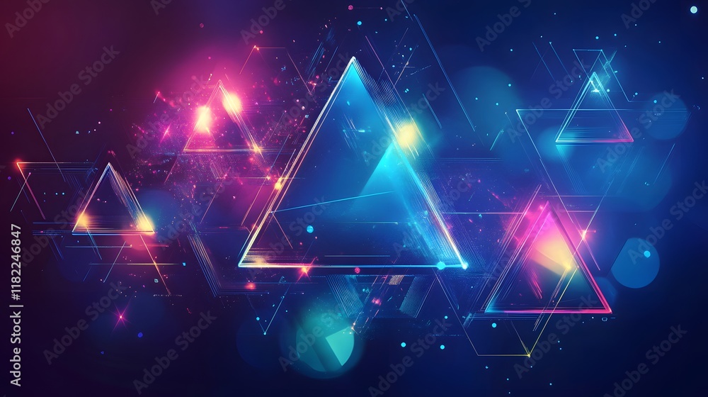 Poster dynamic geometric light patterns digital space abstract art colorful environment aesthetic viewpoint