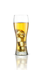 full mug with beer and ice cubes