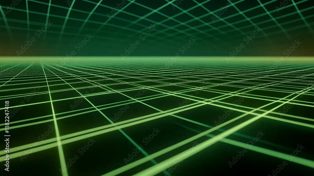 Aufkleber exploring digital landscapes grid patterns in neon green virtual environment 3d visualization futuri