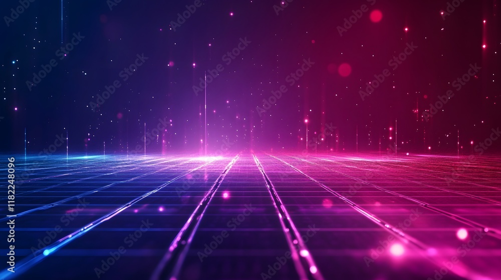Aufkleber dynamic neon grid visualization digital space abstract art futuristic environment aerial view techno