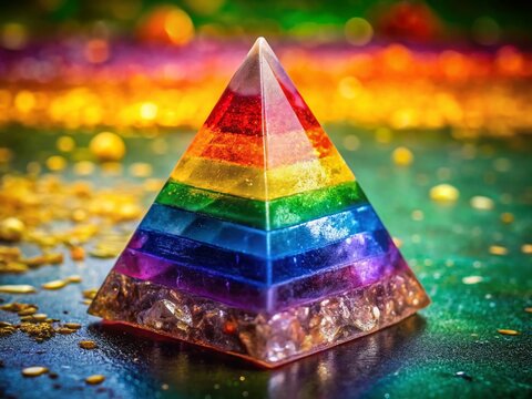 Unique Handmade Orgone Pyramid Generator with Pride Flag Crystals - High Resolution Stock Photo