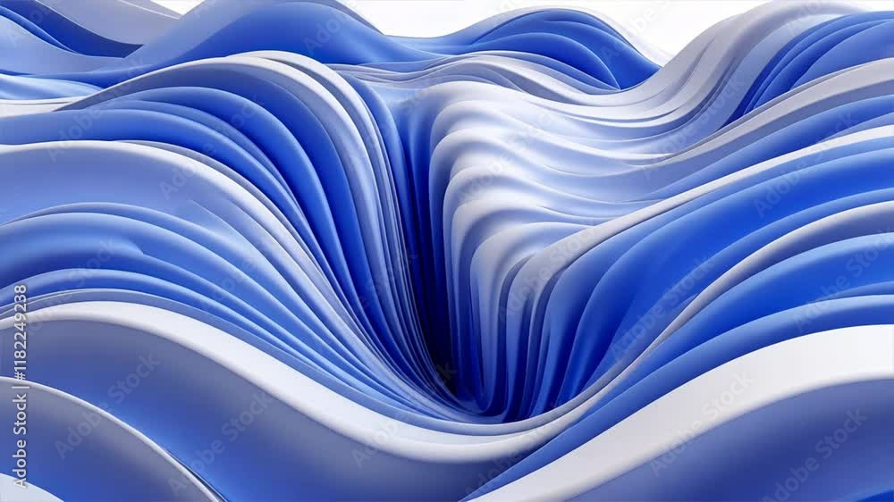 Poster Dynamic and flowing smooth blue waves create abstract background, showcasing layered design and texture that evoke sense of tranquility and movement.