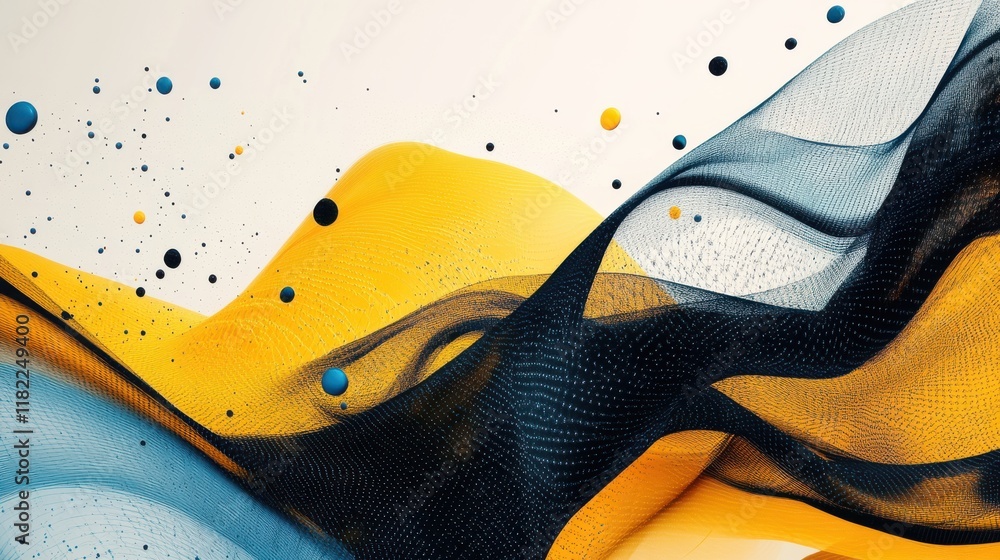 Poster dynamic flow of colorful lines and dots abstract art digital design modern aesthetic high detail