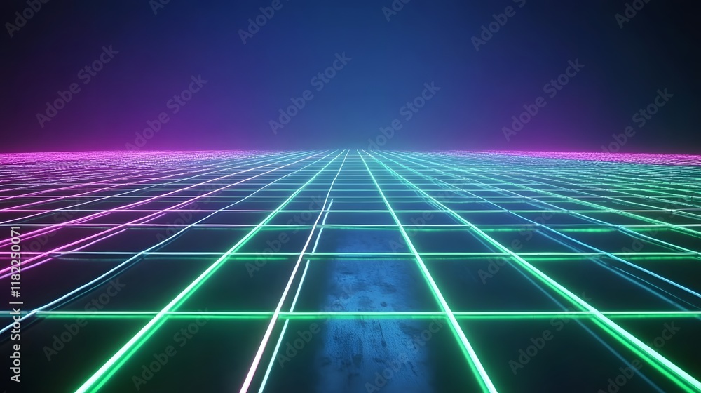 Poster neon grid pattern creation digital space visual art futuristic perspective 3d environment