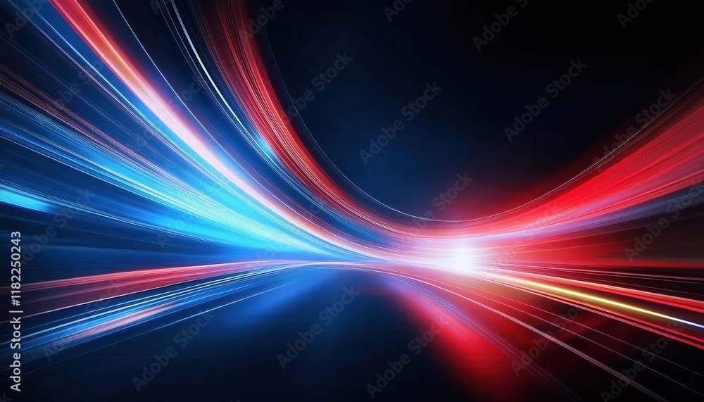 Poster dynamic burst of colorful light streaks in motion, abstract speed and energy background for digital 