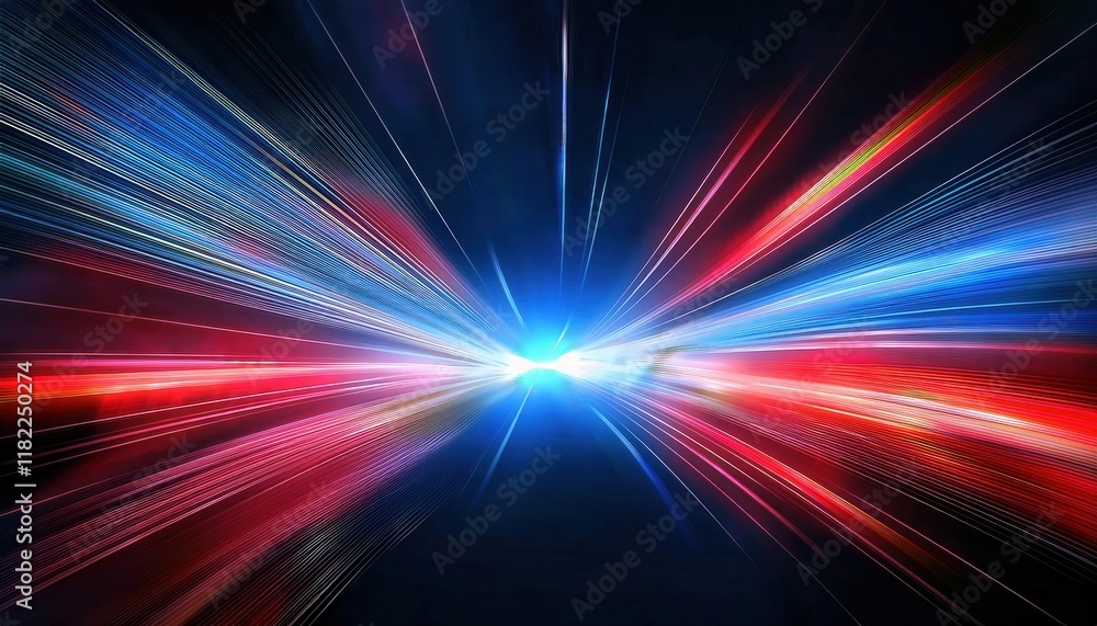 Poster dynamic burst of colorful light streaks in motion, abstract speed and energy background for digital design and futuristic themes