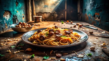 Urban Decay: Delicious Spaghetti with Mushrooms - Abandoned Italian Kitchen