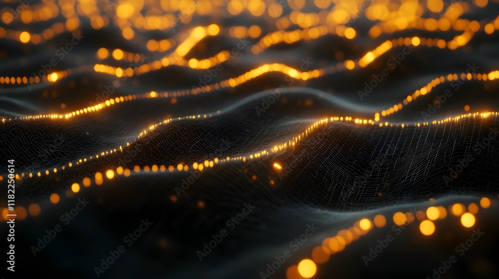 Aufkleber dynamic light waves illuminating digital terrain abstract visualization technology nighttime close-u