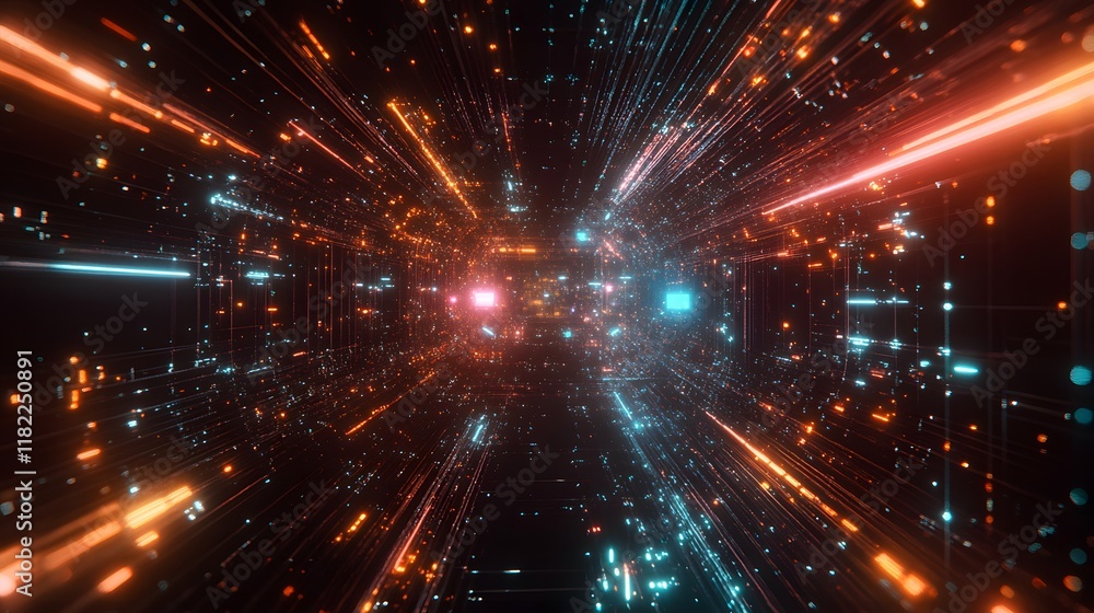 Poster dynamic light trails in a virtual space digital art abstract environment futuristic viewpoint