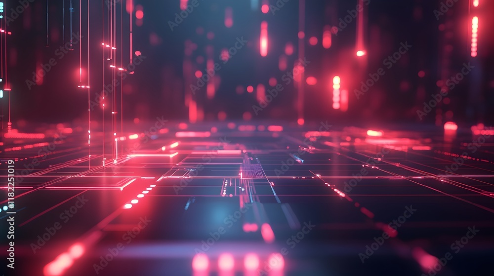 Poster dynamic data visualization digital space abstract graphic neon environment futuristic viewpoint tech