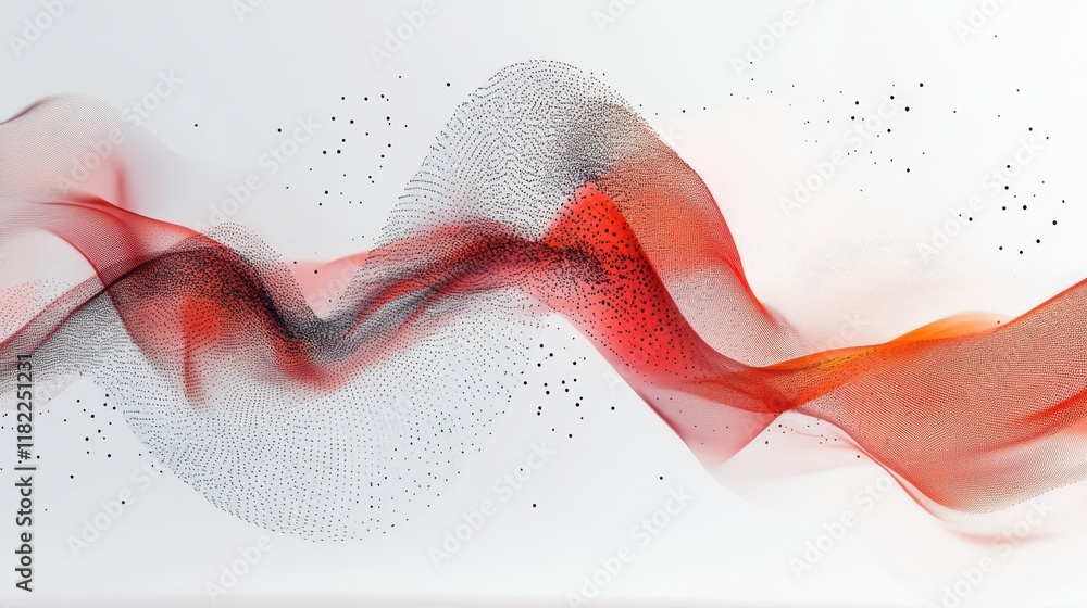 Poster dynamic waves of red and orange flowing through black networks on minimalist white background