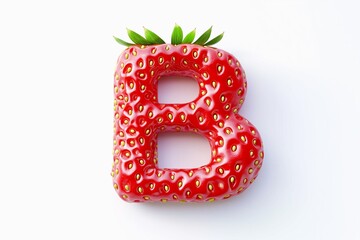 Letter B designed with strawberry texture isolated on white background