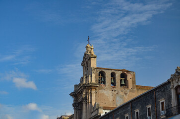 Fototapeta premium Bell tower of the historic church in Catania