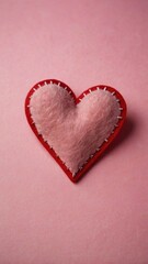 Fototapeta premium Valentines day pink felt heart on pink backdrop