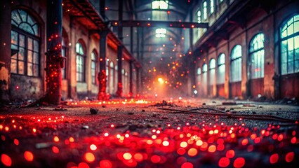 Obraz premium Urban Exploration: Red Glitter Bokeh Lights in Abandoned Building
