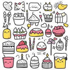 Vector line art birthday party elements vector
