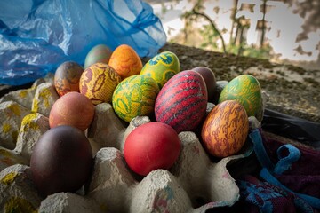 Colourful freshly painted Easter eggs in Orthodox Bulgaria