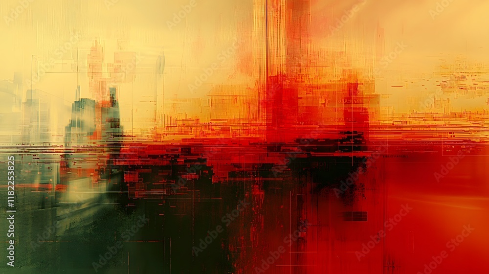 Poster futuristic and dynamic abstract representation of data flow and cyber attacks in a striking double e