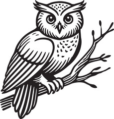 Silhouette of an owl perched on a branch, perfect for vector art projects, wildlife-themed designs, and minimalist decor concepts.