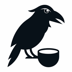 Thirsty crow drinking water silhouette vector logo