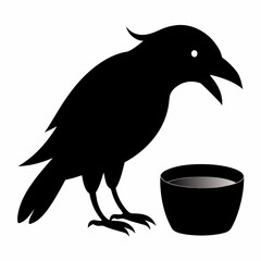 Thirsty crow drinking water silhouette vector logo