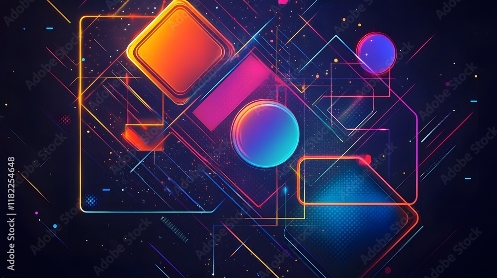 Poster dynamic digital abstract art virtual space graphic design colorful geometry modern aesthetics creati