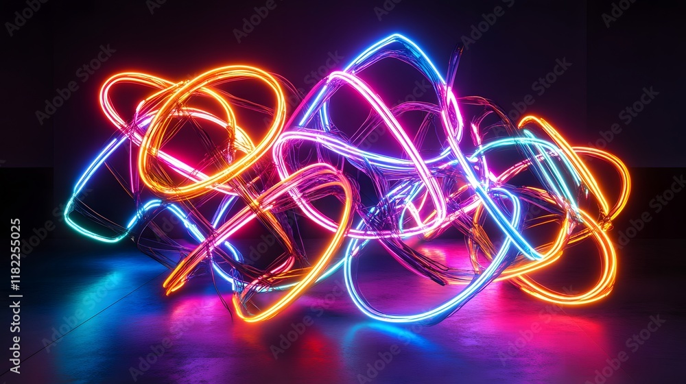 Aufkleber dynamic neon light patterns urban environment digital art dark background abstract concept for visua
