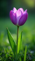 Fototapeta premium A majestic purple flower rises above the lush green grass, natural, peaceful, statuesque
